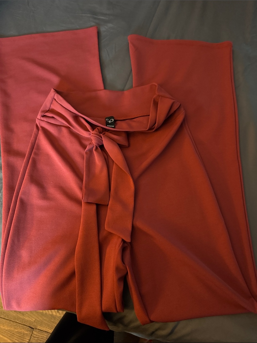 Windsor Wide-Leg Tie-Waist Pants - Rust Red Small